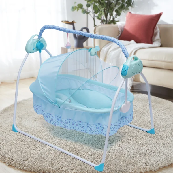 Bluetooth Baby Rocking Chair & Cradle with Music – Blue - Image 2