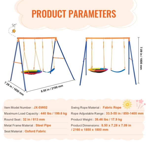 SucceBuy 3-Seat Backyard Swing Set – 600lbs Capacity - Image 7