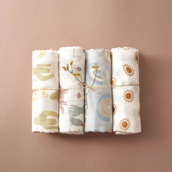 4PCS Baby Muslin Swaddle Blanket Set – Soft Cotton & Bamboo - Image 7