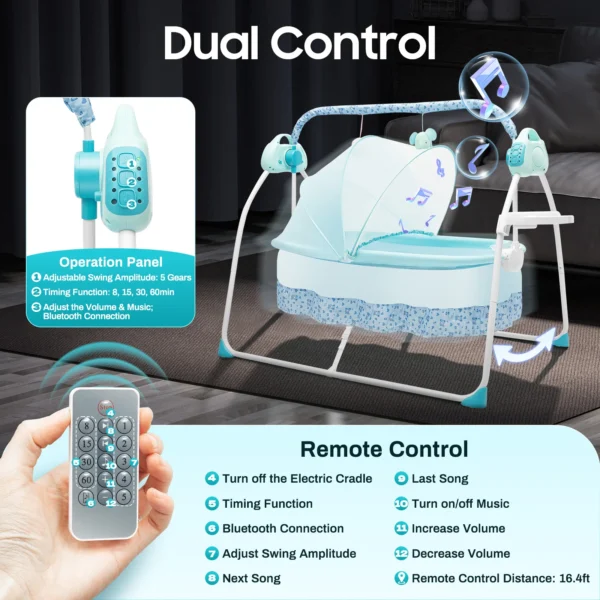 Foldable Electric Baby Cradle with Remote & Plush Toys - Image 2