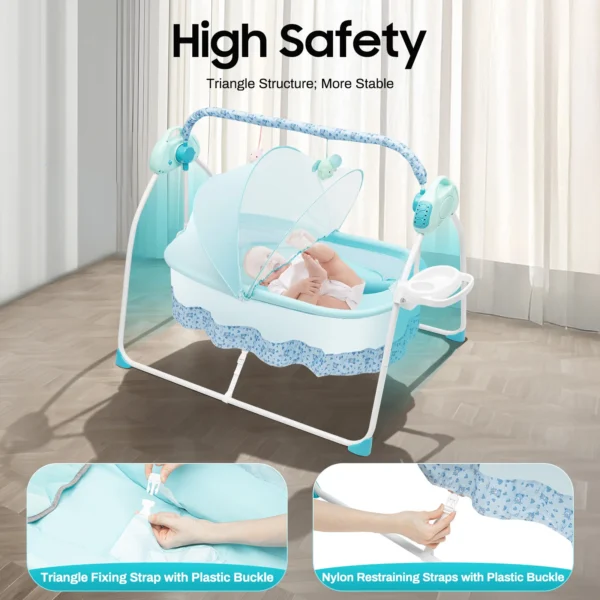Foldable Electric Baby Cradle with Remote & Plush Toys - Image 3