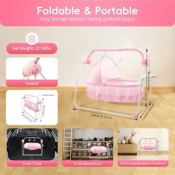 Baby Cradle Swing with Bluetooth & 5-Speed Comfort - Image 6