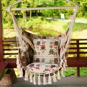 Handwoven Outdoor Hanging Bed Chair with Pillows & Bag