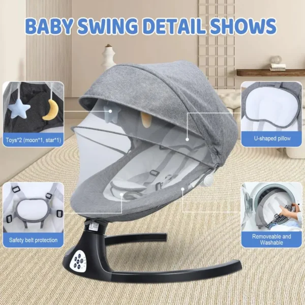 Adjustable Baby Swing & Cradle with Soft Music - Image 9