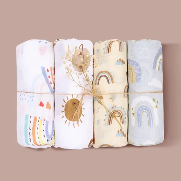 Buy 4PCS Baby Muslin Swaddle Blanket Set – Soft Cotton & Bamboo in UK, London
