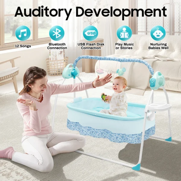 Foldable Electric Baby Cradle with Remote & Plush Toys - Image 5