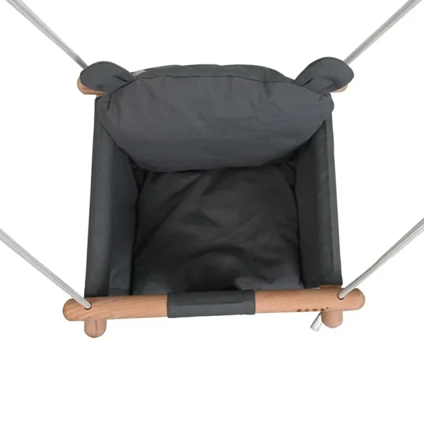 Beige Canvas Baby Swing Chair with Wooden Frame - Image 3