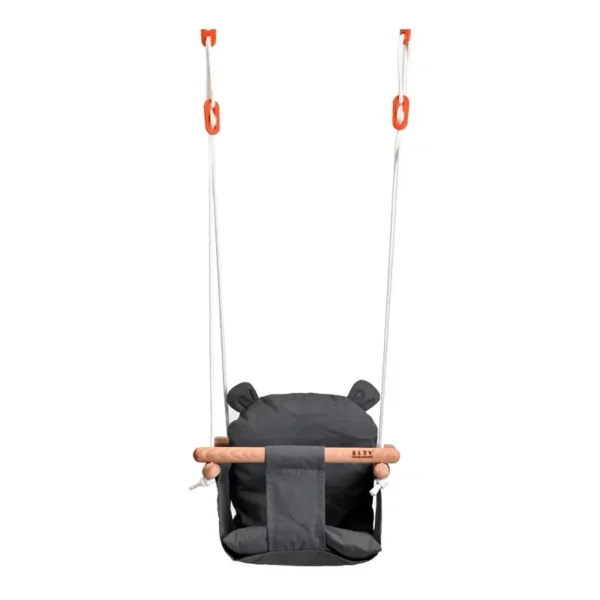 Beige Canvas Baby Swing Chair with Wooden Frame - Image 5