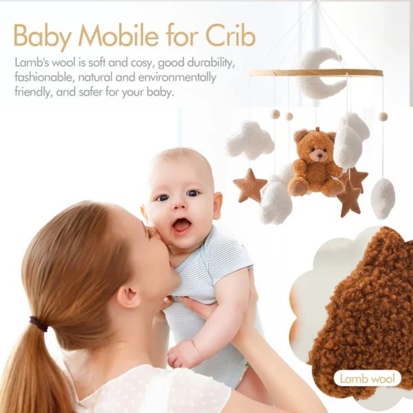Wooden Baby Crib Mobile with Musical Rattle and Holder - Image 5