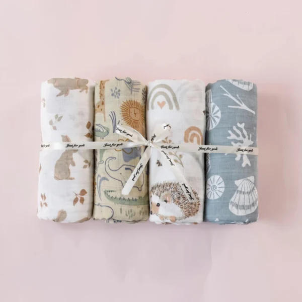 4PCS Baby Muslin Swaddle Blanket Set – Soft Cotton & Bamboo - Image 10