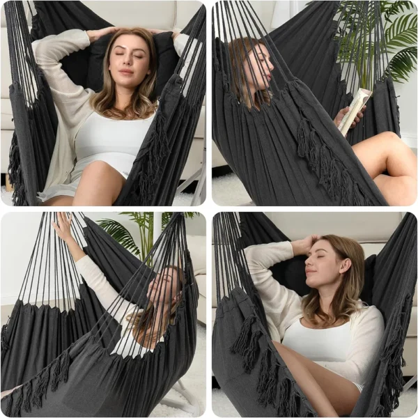 Macrame Hanging Chair with Pillows – 500lb Cotton Swing - Image 3