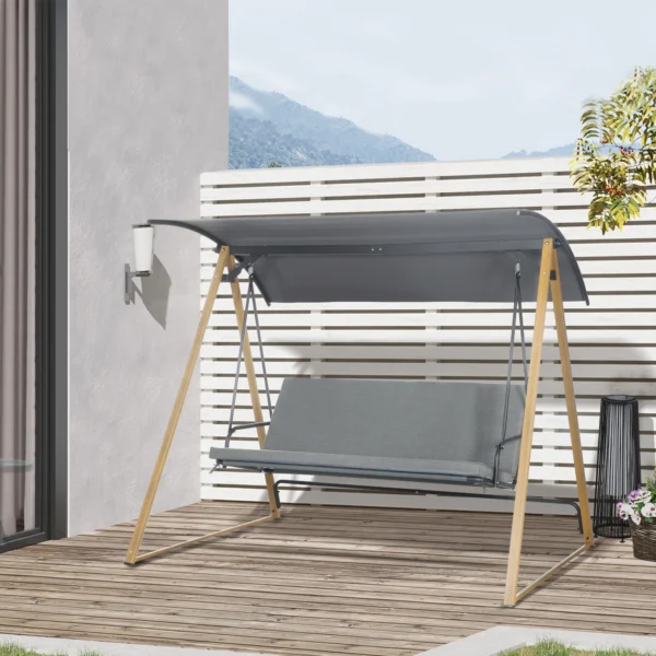 Outsunny 3-Seater Garden Swing with Canopy and Cushions - Image 3