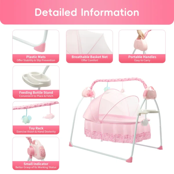 Baby Cradle Swing with Bluetooth & 5-Speed Comfort - Image 7