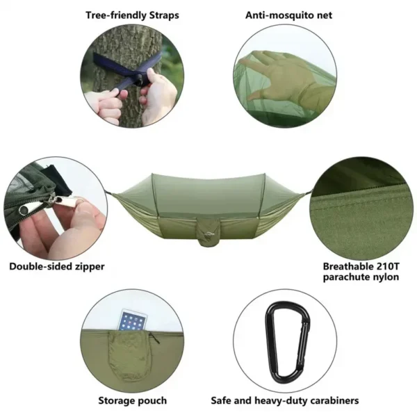 Camping Hammock with Mosquito Net & LED Light - Image 4