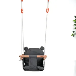 Beige Canvas Baby Swing Chair with Wooden Frame