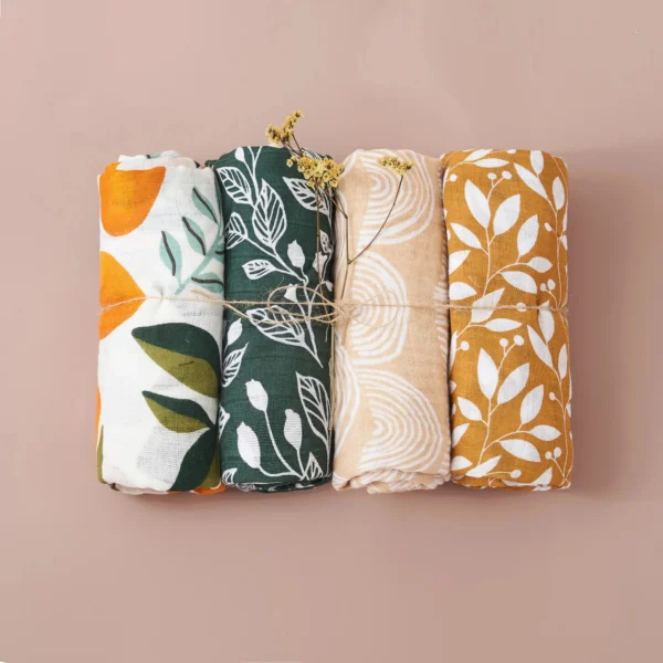 4PCS Baby Muslin Swaddle Blanket Set – Soft Cotton & Bamboo - Image 8