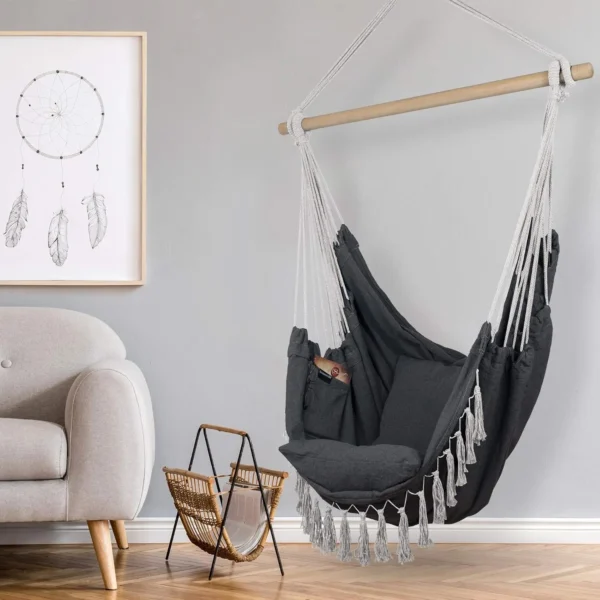 Macrame Hanging Chair with Pillows – 500lb Cotton Swing - Image 5