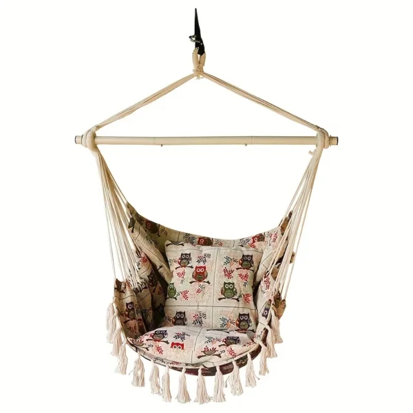 Handwoven Outdoor Hanging Bed Chair with Pillows & Bag - Image 4