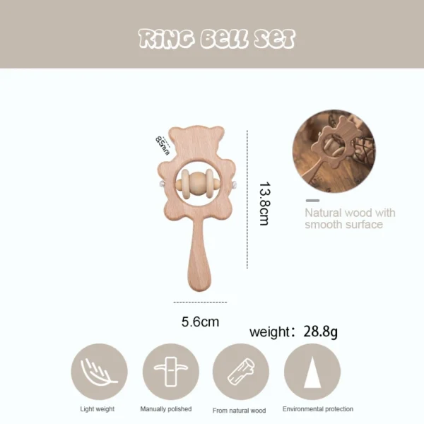Wooden Baby Rattles Set – Montessori Musical Teether Toy - Image 4