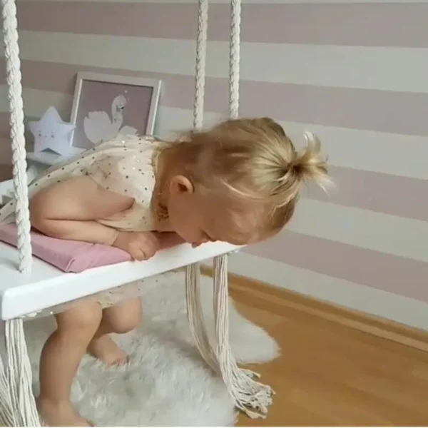 Child Swing Chair – Solid Wood Hanging Seat with Cushion - Image 4