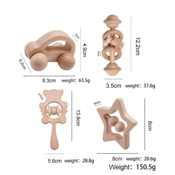 Wooden Baby Rattles Set – Montessori Musical Teether Toy - Image 3