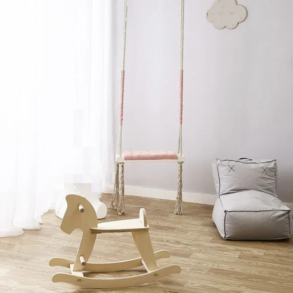 Child Swing Chair – Solid Wood Hanging Seat with Cushion - Image 3