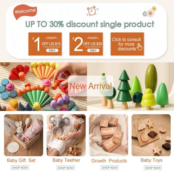 Wooden Baby Rattles Set – Montessori Musical Teether Toy - Image 12