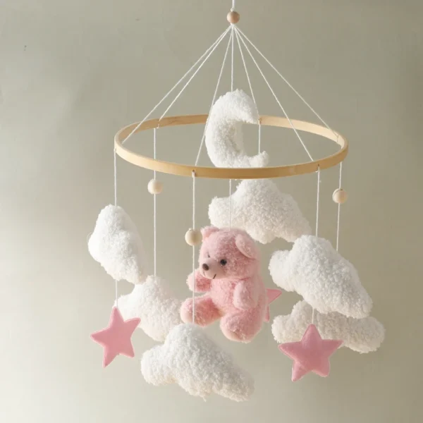Baby Crib Mobile Rattle Toy – Soft Felt Pink Bear & Whale - Image 26