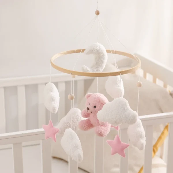 Baby Crib Mobile Rattle Toy – Soft Felt Pink Bear & Whale - Image 37