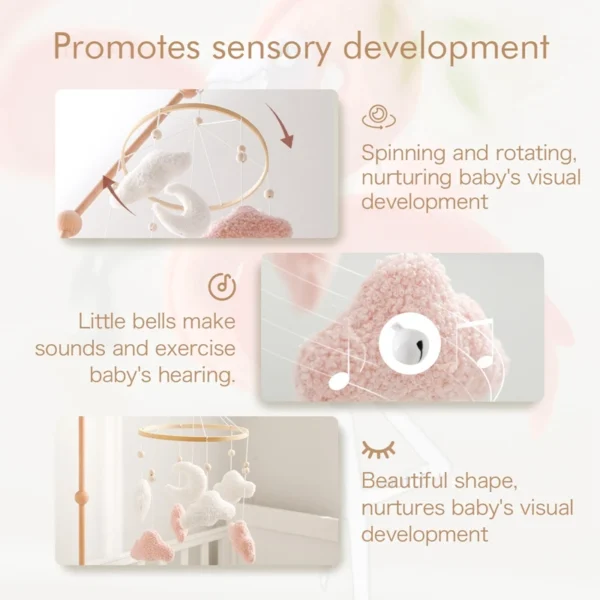 Baby Crib Mobile Rattle Toy – Soft Felt Pink Bear & Whale - Image 60