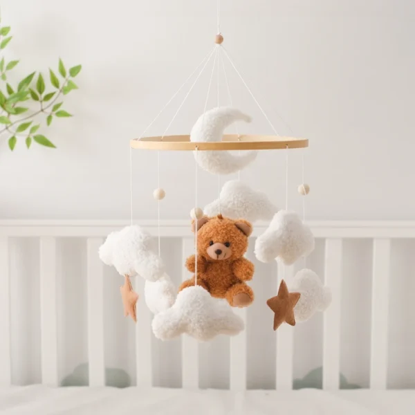 Baby Crib Mobile Rattle Toy – Soft Felt Pink Bear & Whale - Image 44