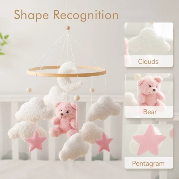 Baby Crib Mobile Rattle Toy – Soft Felt Pink Bear & Whale - Image 5