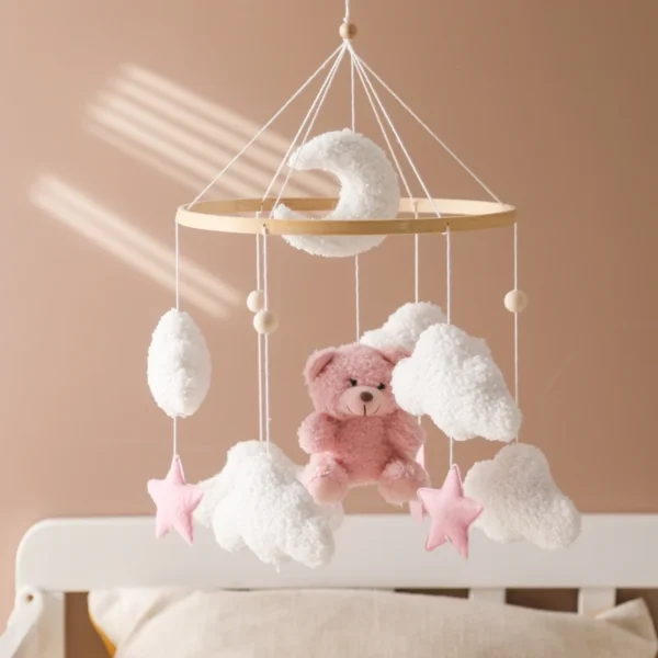 Baby Crib Mobile Rattle Toy – Soft Felt Pink Bear & Whale - Image 2
