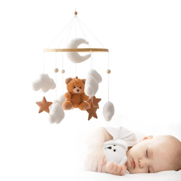 Baby Crib Mobile Rattle Toy – Soft Felt Pink Bear & Whale - Image 40