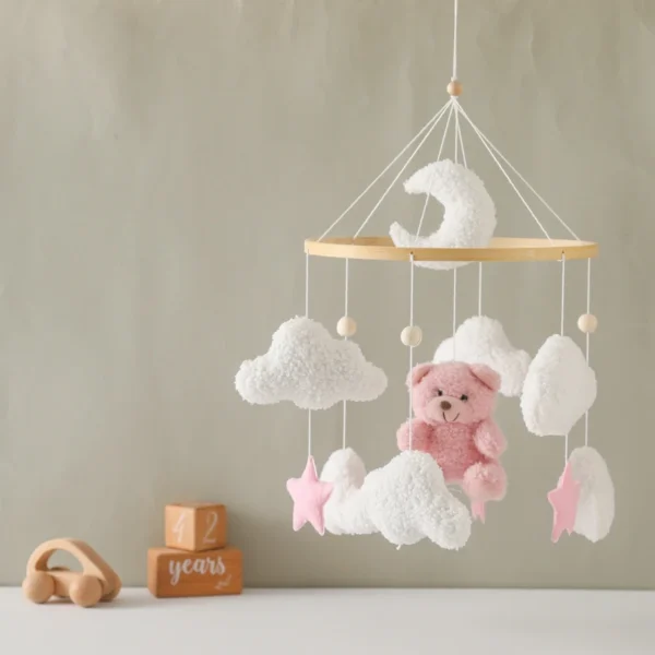 Baby Crib Mobile Rattle Toy – Soft Felt Pink Bear & Whale - Image 36