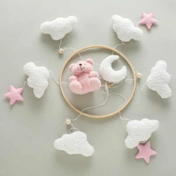 Baby Crib Mobile Rattle Toy – Soft Felt Pink Bear & Whale - Image 27