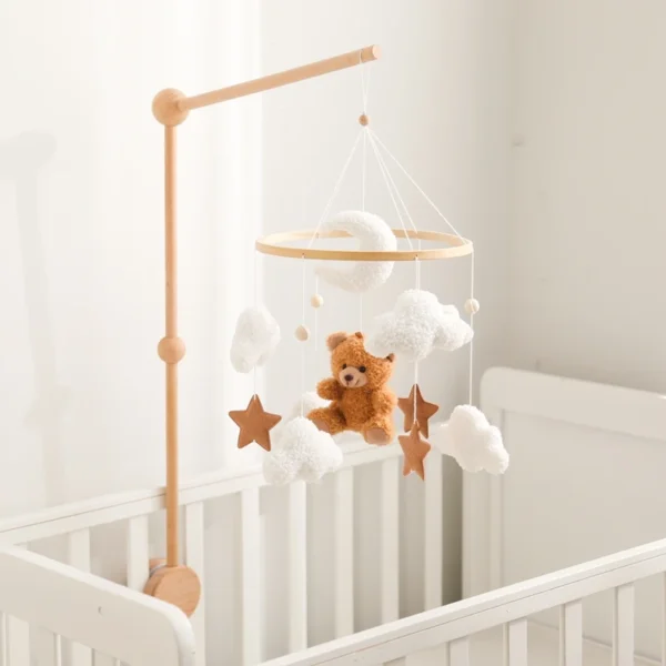 Baby Crib Mobile Rattle Toy – Soft Felt Pink Bear & Whale - Image 52