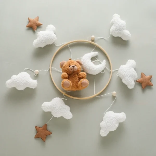 Baby Crib Mobile Rattle Toy – Soft Felt Pink Bear & Whale - Image 43