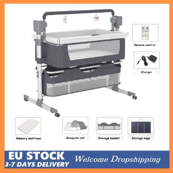Electric Baby Crib with Bluetooth & Mosquito Cover - Image 2