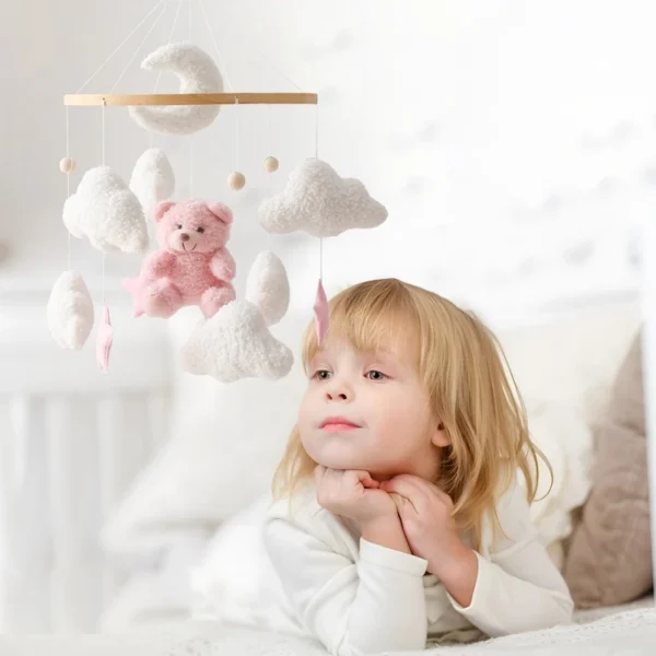 Baby Crib Mobile Rattle Toy – Soft Felt Pink Bear & Whale - Image 7