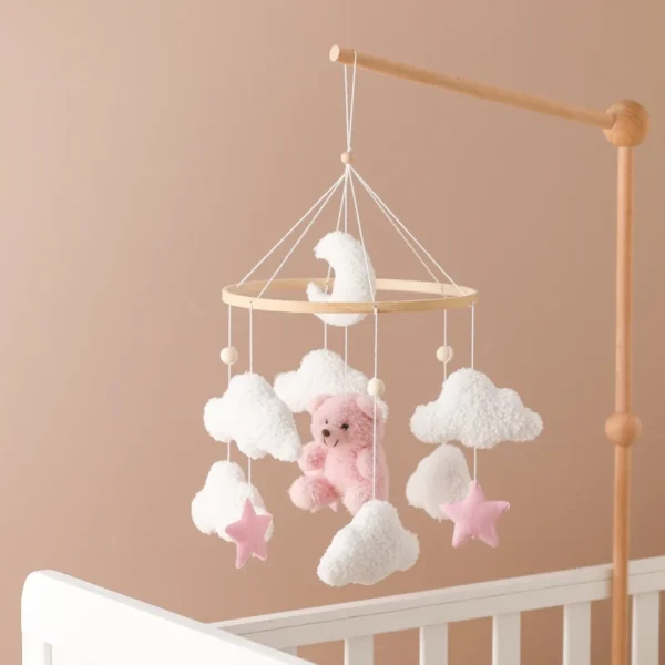Baby Crib Mobile Rattle Toy – Soft Felt Pink Bear & Whale - Image 38