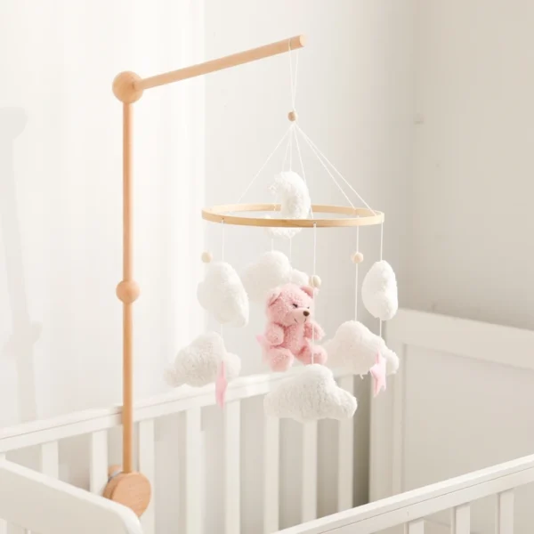 Baby Crib Mobile Rattle Toy – Soft Felt Pink Bear & Whale - Image 35