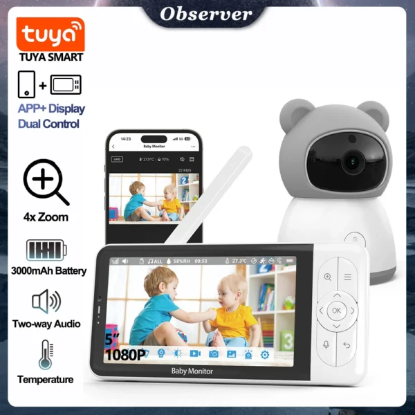 Tuya Smart 5" WiFi Baby Monitor with 1080P HD Camera - Image 2