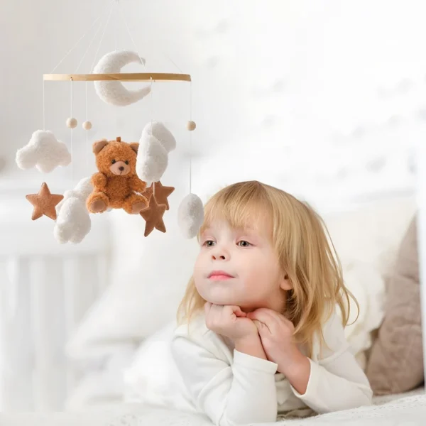 Baby Crib Mobile Rattle Toy – Soft Felt Pink Bear & Whale - Image 41
