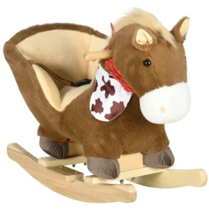 HOMCOM Kids Rocking Horse – Plush Ride-On with Safety Harness