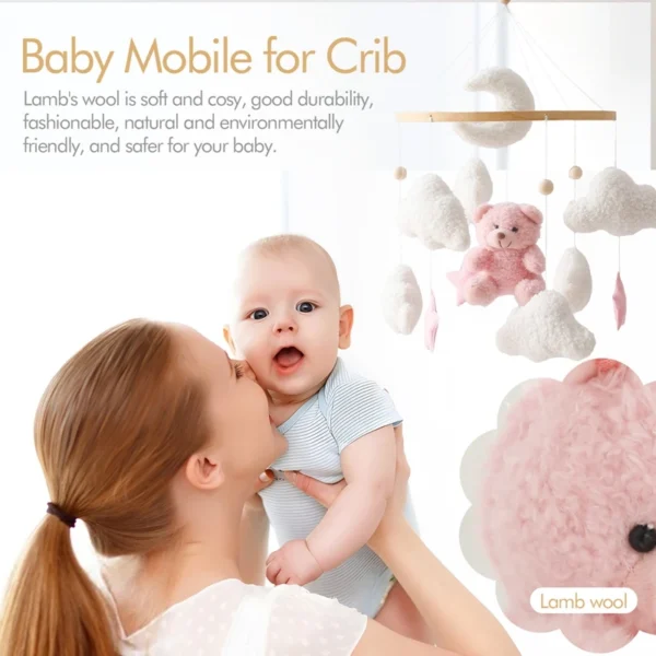 Baby Crib Mobile Rattle Toy – Soft Felt Pink Bear & Whale - Image 6
