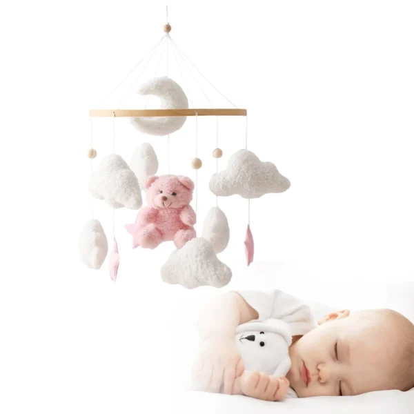 Baby Crib Mobile Rattle Toy – Soft Felt Pink Bear & Whale - Image 23