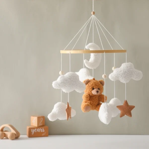 Baby Crib Mobile Rattle Toy – Soft Felt Pink Bear & Whale - Image 53